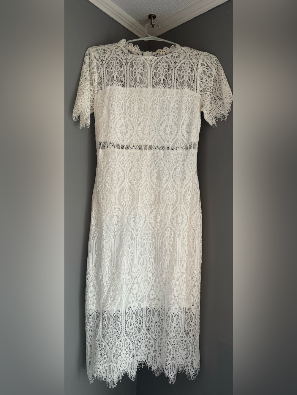 miami Ivory Lace Midi Dress with Scalloped Hem